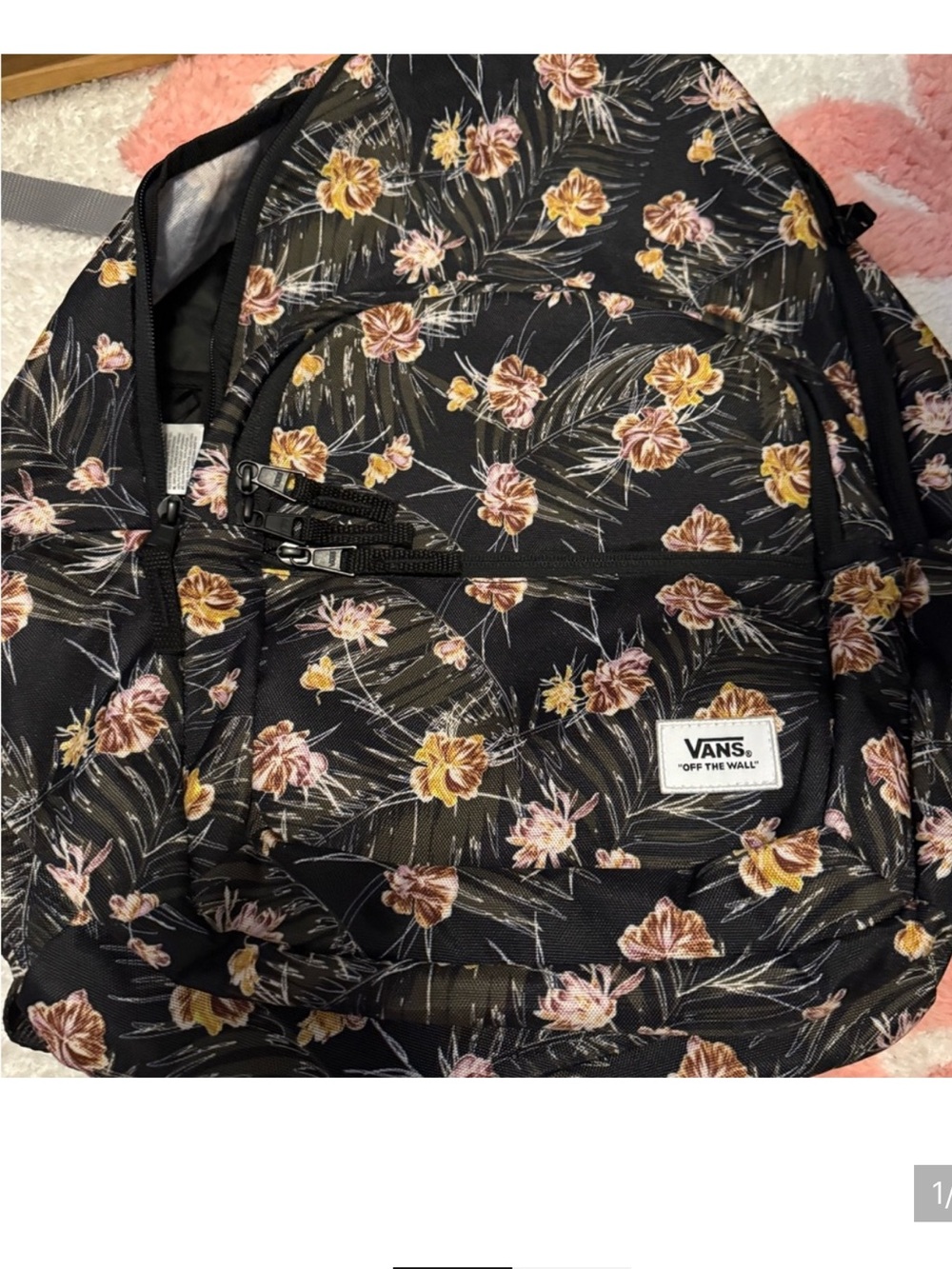 Vans Black Backpack with Pink & Yellow Floral Print